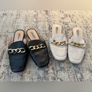 Steve Madden Black and Cream Mules with Gold Chain